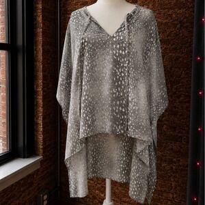 Grey Animal Cheetah Print High Low Tunic Poncho XS Sheer‎ Boho Layering Beach